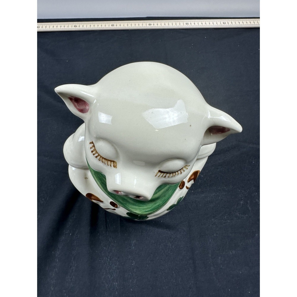 Vintage MCM 1940s- SHAWNEE POTTERY SMILEY Pig Shamrock Cookie Jar 11.25" - Picture 5 of 9